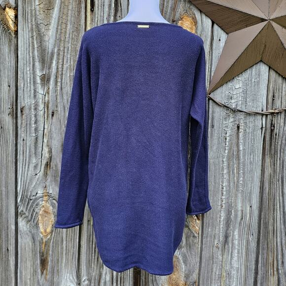 Side Zip Sweater Michael Kors MMK Blue Size Medium Hi Low Round Hem Knit Top M - Picture 4 of 9
